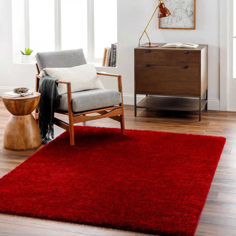 Claire Shaggy Solid Color Plush Pile Cherry Rug