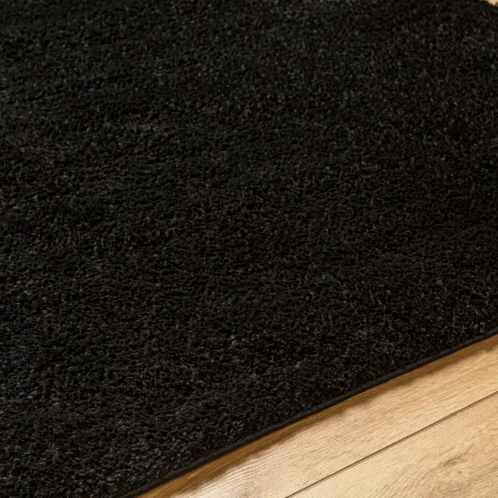 Claire Shaggy Solid Color Plush Pile Black Rug - Image 2