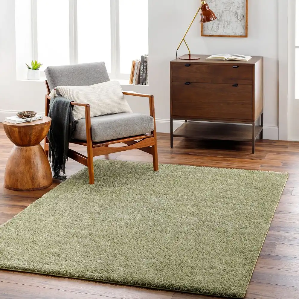 Claire Shaggy Solid Color Plush Pile Moss Green Rug