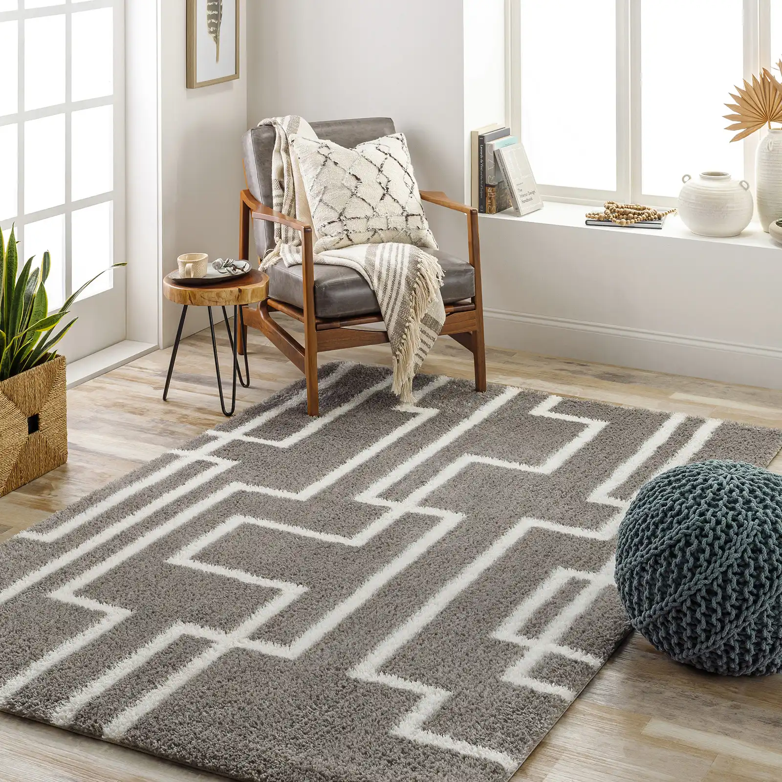 Scartlett Shaggy Modern Plush Pile Dark Grey Rug