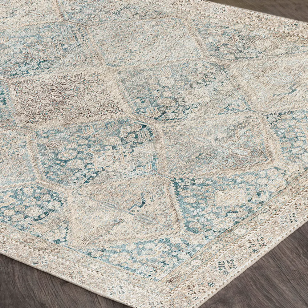 Marlene Becki Owens X Livabliss Vintage Oriental Boho Light Beige/Emerald Rug - Image 4