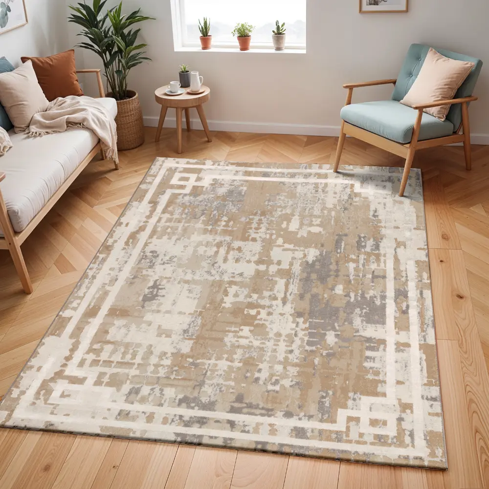 Martina Abstract Modern Marble Beige/White Rug