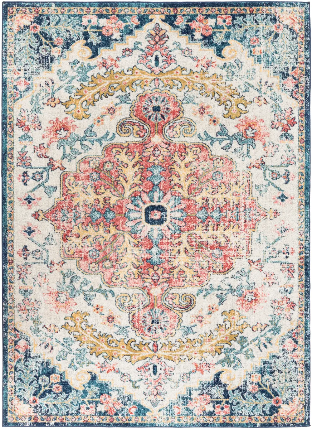Maverick Vintage Oriental Boho Sky Blue/Garnet Rug - Image 2