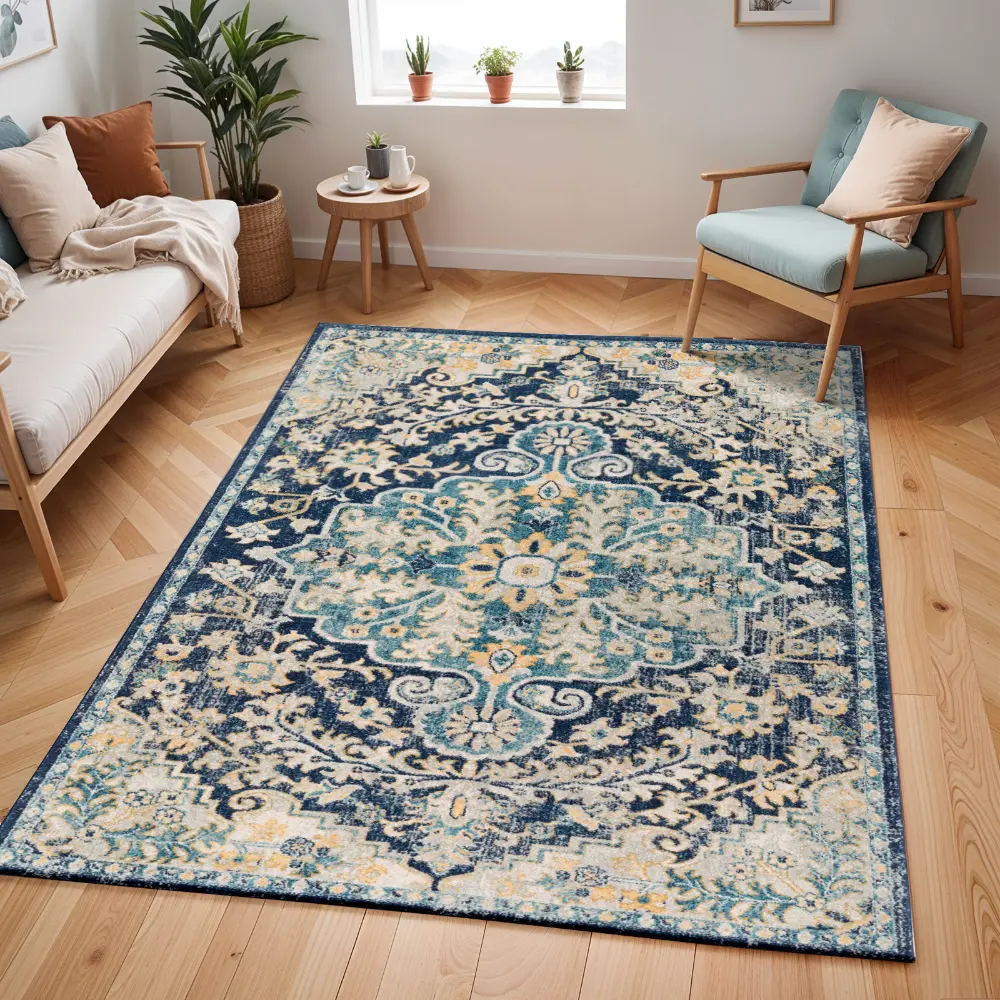 Maverick Vintage Oriental Boho Sky Blue Rug