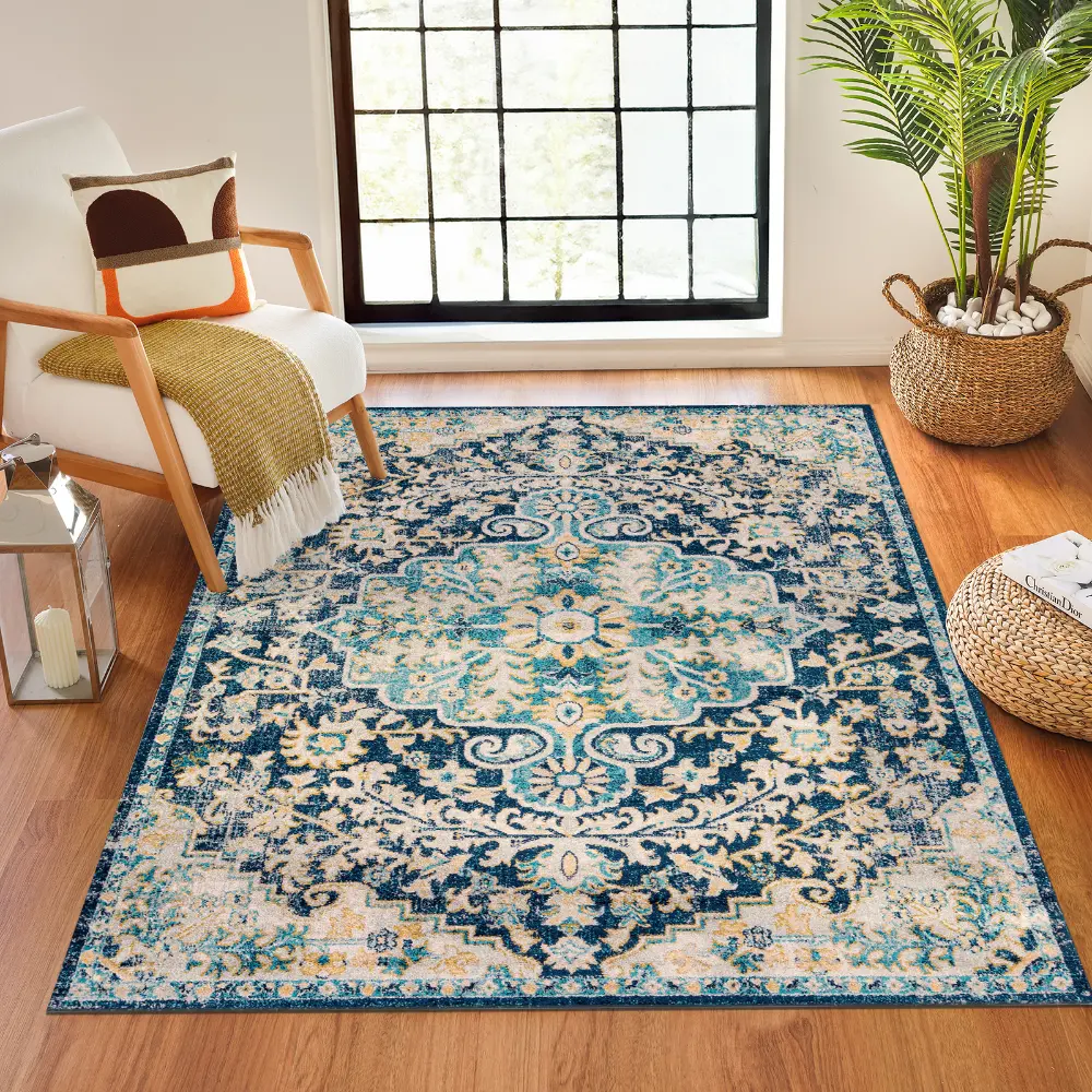 Maverick Vintage Oriental Boho Sky Blue Rug - Image 2