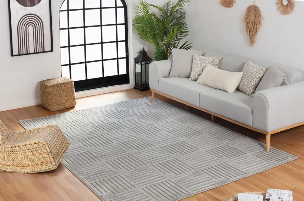Midori In- & Outdoor 3D High & Low Pile Textured Grey Rug
