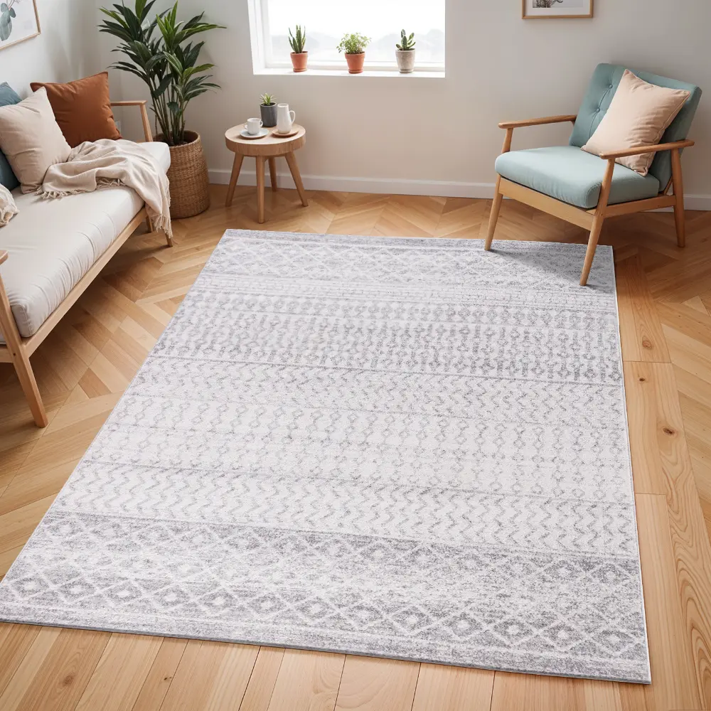 Mila Scandi Geometric Light Grey/White Rug - Image 13