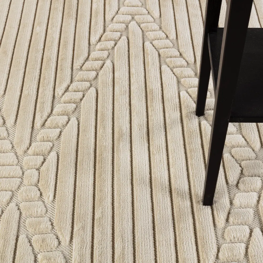 Mitsuko In- & Outdoor 3D High & Low Pile Textured Beige Rug - Image 2