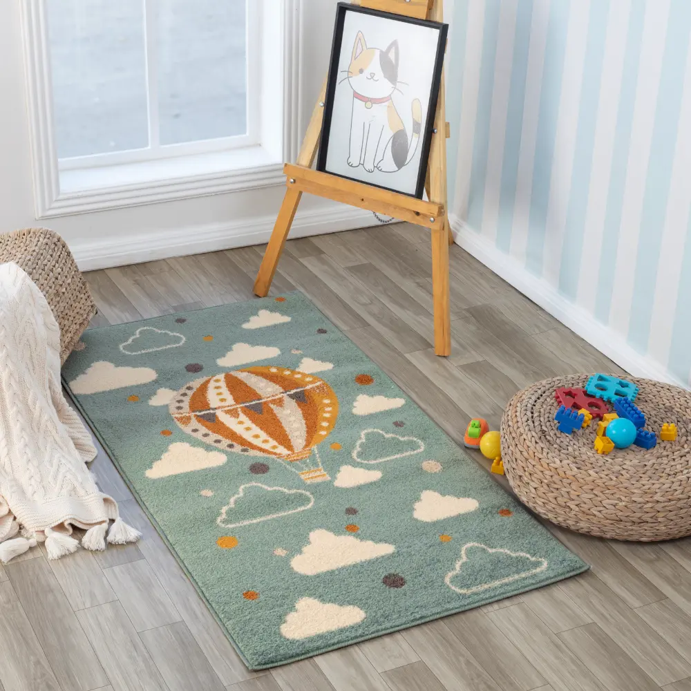Monty Kids Modern Multicolour/Blue Bedroom Rug - Image 14