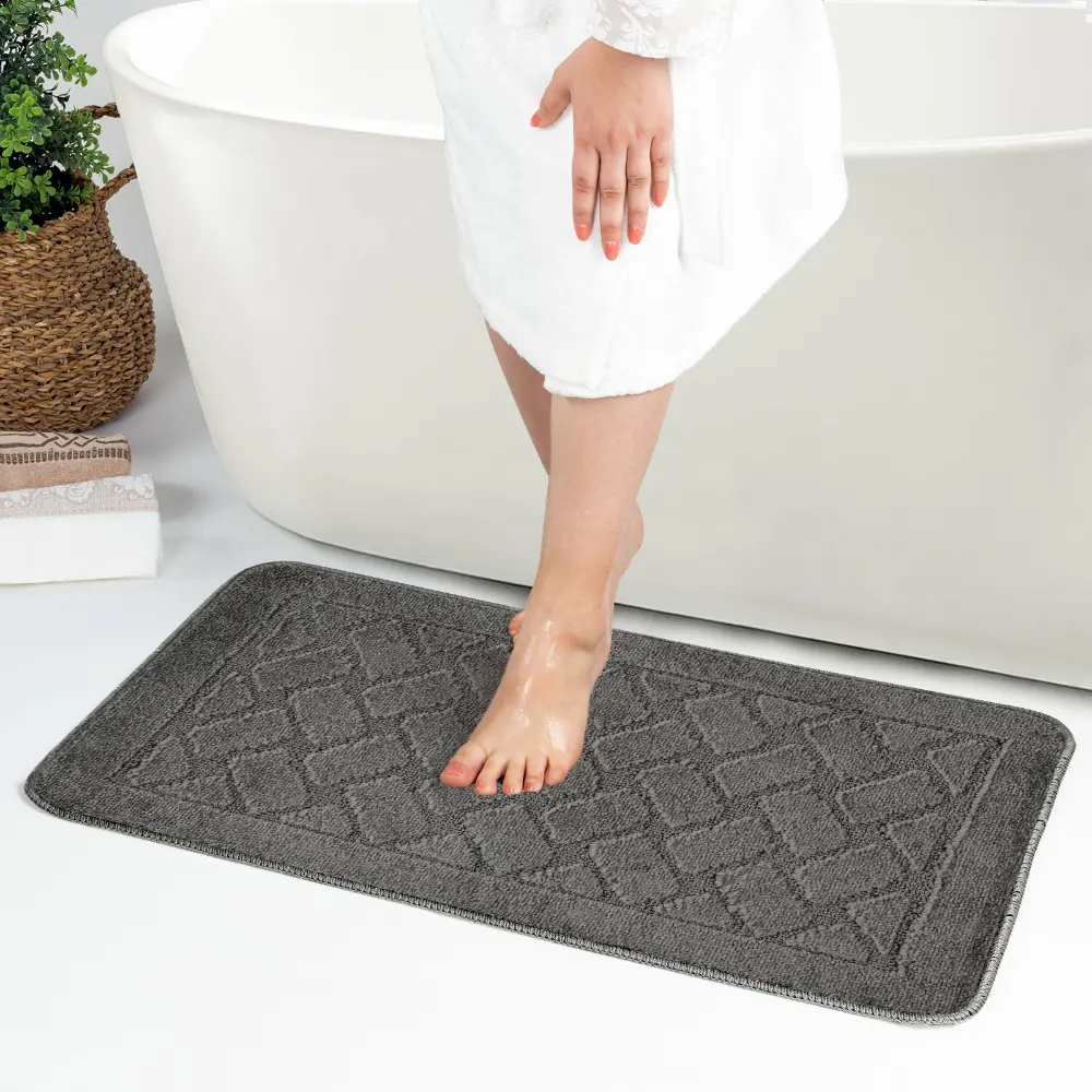 Nilah 2-Piece Machine Washable Non-Slip Dark Grey Bathroom Rug Set - Image 3