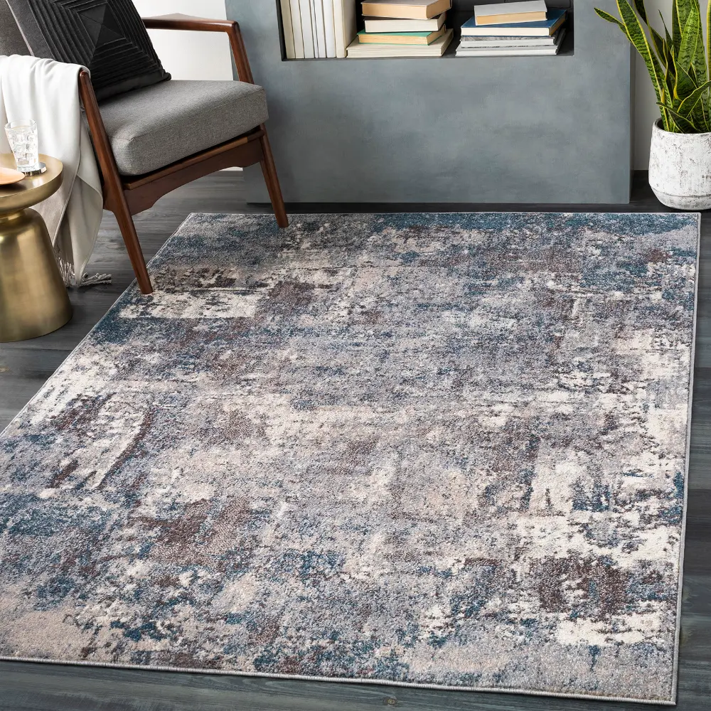 Noa Abstract Modern Marble Teal Rug - Image 2