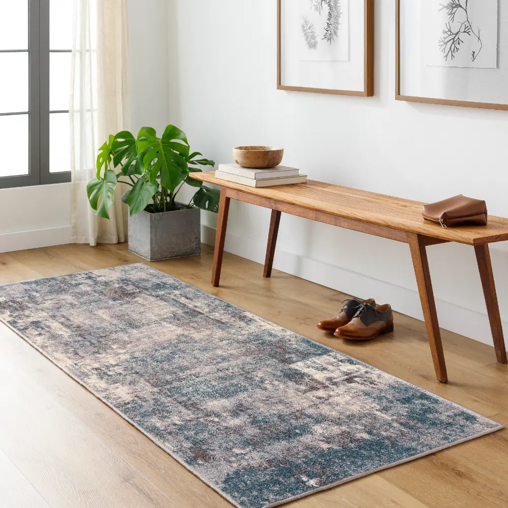 Noa Abstract Modern Marble Teal Rug - Image 6