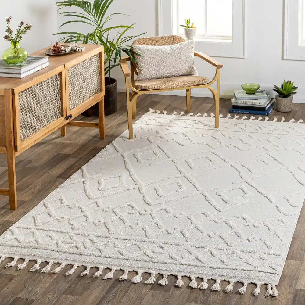 Elaine Berber Geometric High Pile Cream Rug