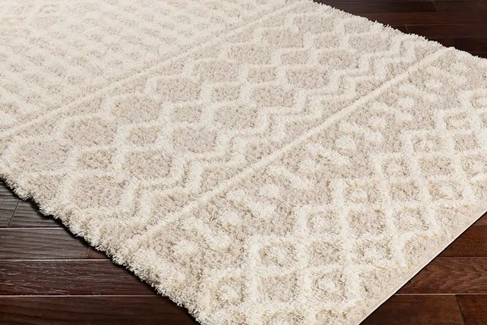 Nour Shaggy Geometric Plush Pile Cream Beige Rug - Image 2