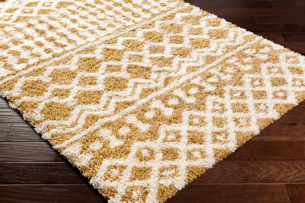 Nour Shaggy Geometric Plush Pile Camel Rug - Image 5