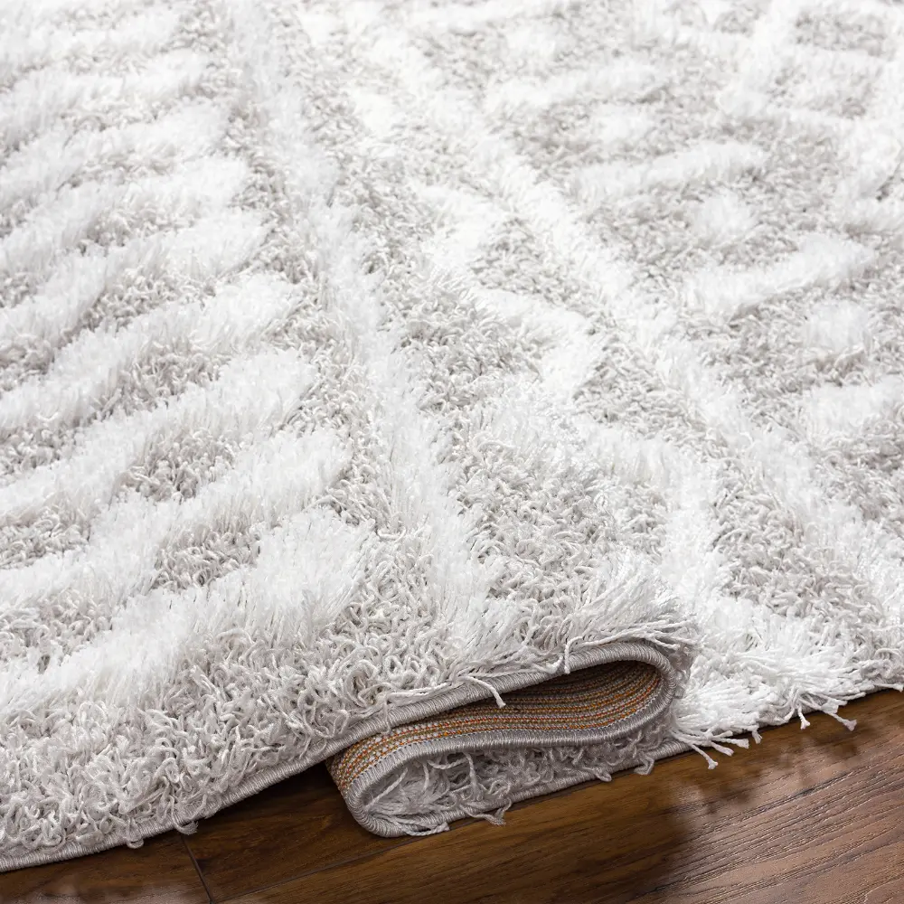 Nour Shaggy Geometric Plush Pile Light Grey Rug - Image 4