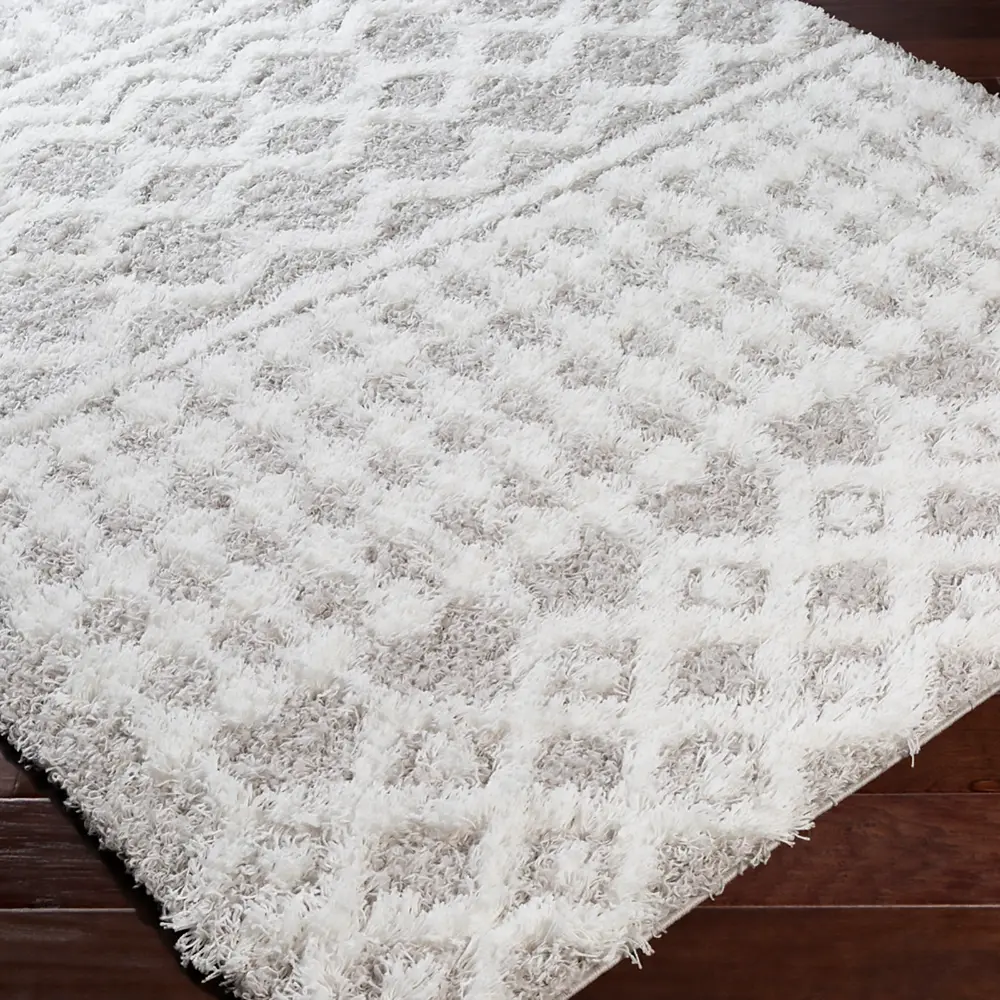 Nour Shaggy Geometric Plush Pile Light Grey Rug - Image 6