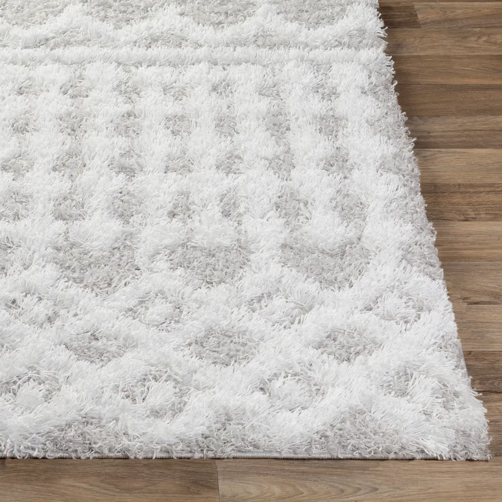 Nour Shaggy Geometric Plush Pile Light Grey Rug - Image 7