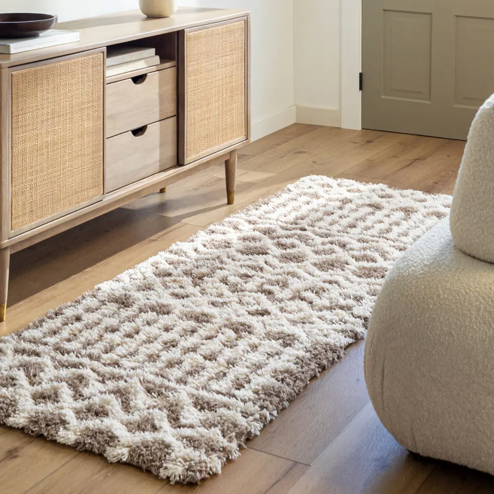 Nour Shaggy Geometric Plush Pile Taupe Rug - Image 8