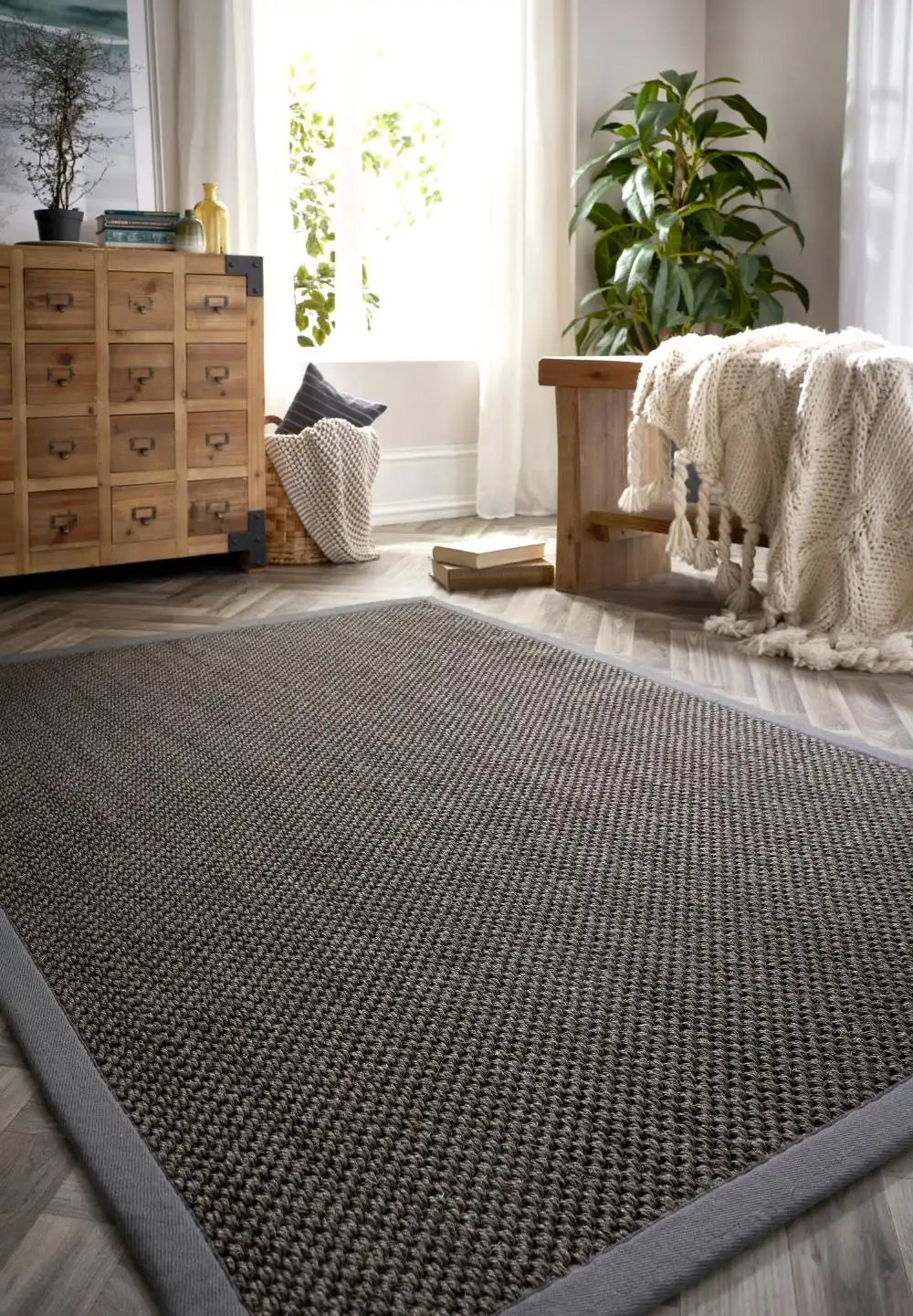 Origins Sisal Dark Grey with Grey Border Rug