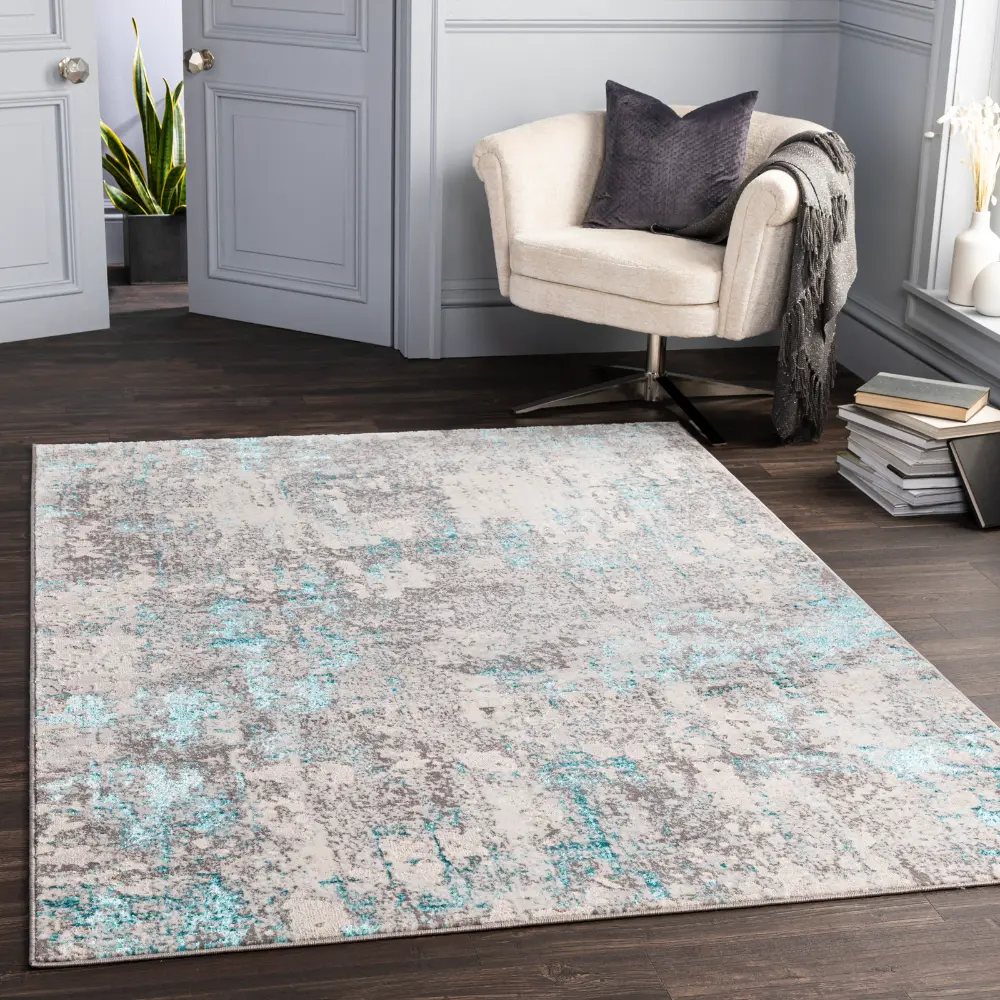 Parker Abstract Modern Marble Teal Rug - Image 2