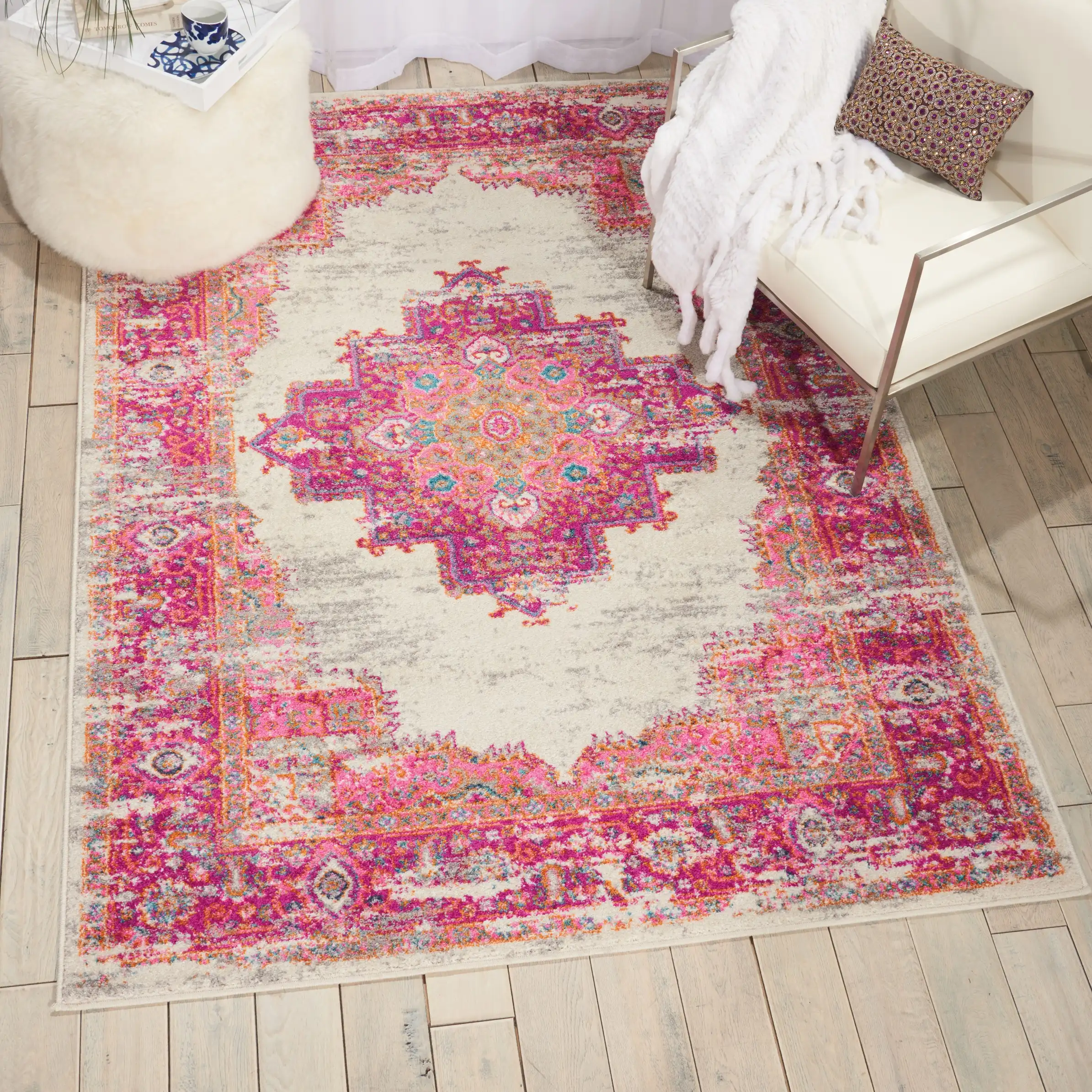 Passion Nourison PSN03 Ivory Fuchsia Rug