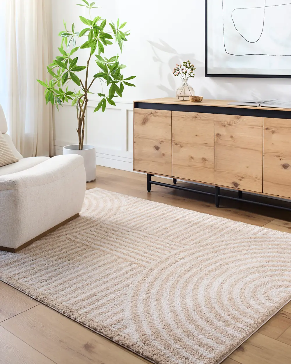 Pauline Machine Washable Modern Shaggy Beige Rug