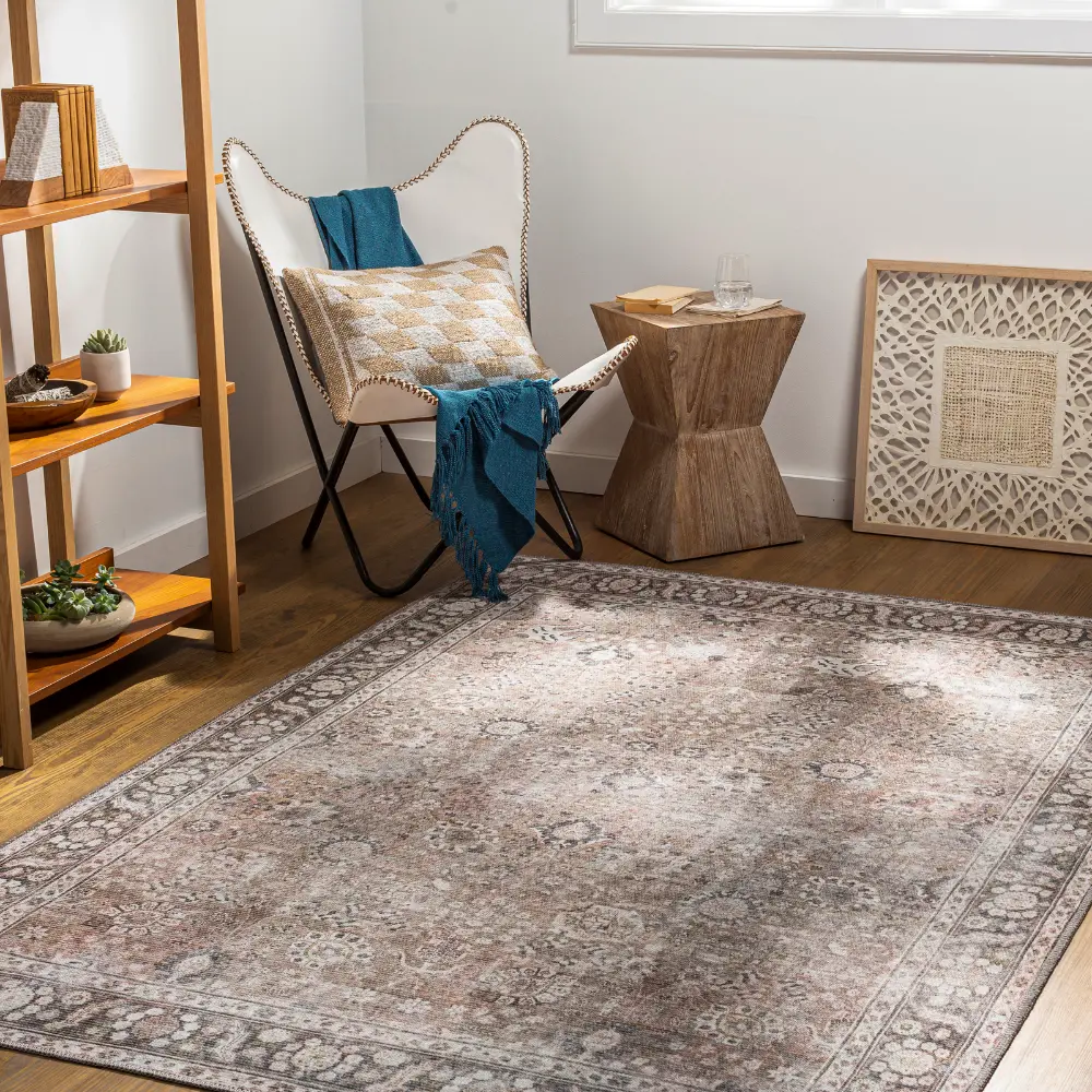 Peyton Machine Washable Traditionnal Boho Brown Rug - Image 3