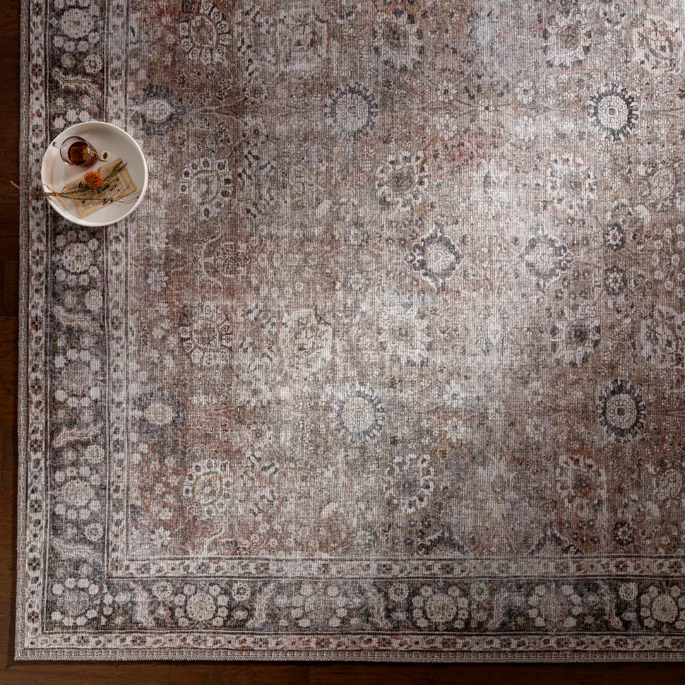 Peyton Machine Washable Traditionnal Boho Brown Rug - Image 8