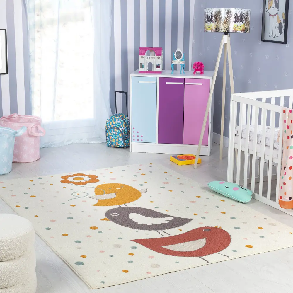 Pioupiou Kids Modern Yellow/Blue/Brown Bedroom Rug - Image 2