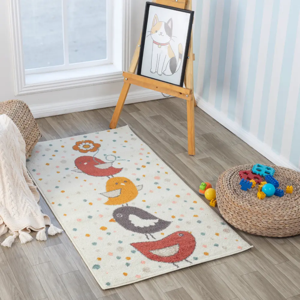 Pioupiou Kids Modern Yellow/Blue/Brown Bedroom Rug - Image 6