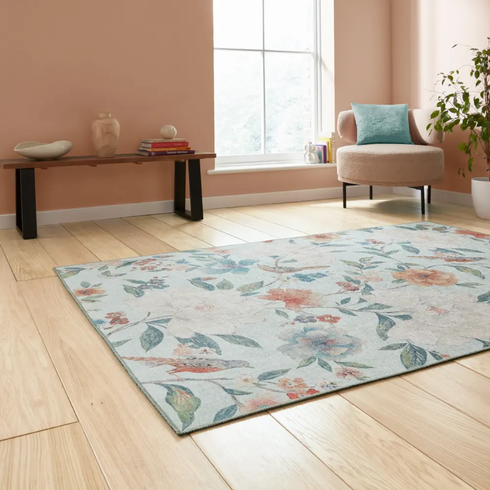 Catherine Lansfield Pippa Floral Blue - Washable - Image 2