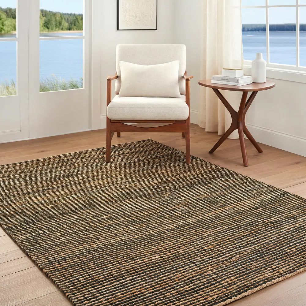 Priya Hand Woven Black Tan Jute Wool Modern Living Dining Bedroom PYA2301 Rug - Image 2