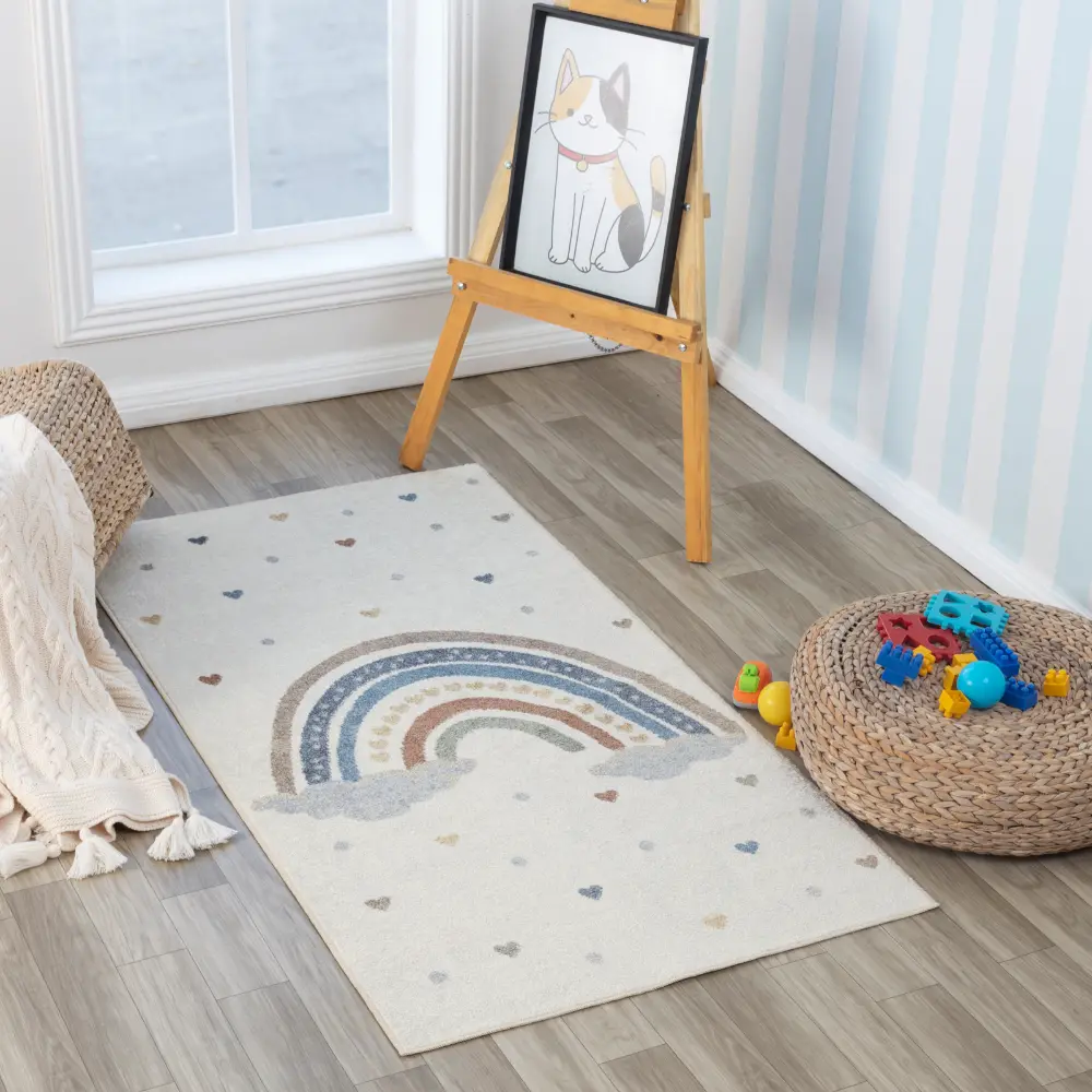Raini-Bow Kids Machine Washable Multicolour Bedroom Rug - Image 9