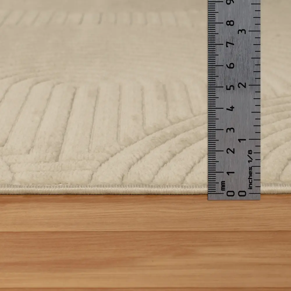 Reyko In- & Outdoor 3D High & Low Pile Textured Beige Rug - Image 3