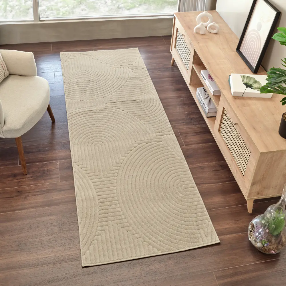 Reyko In- & Outdoor 3D High & Low Pile Textured Beige Rug - Image 6
