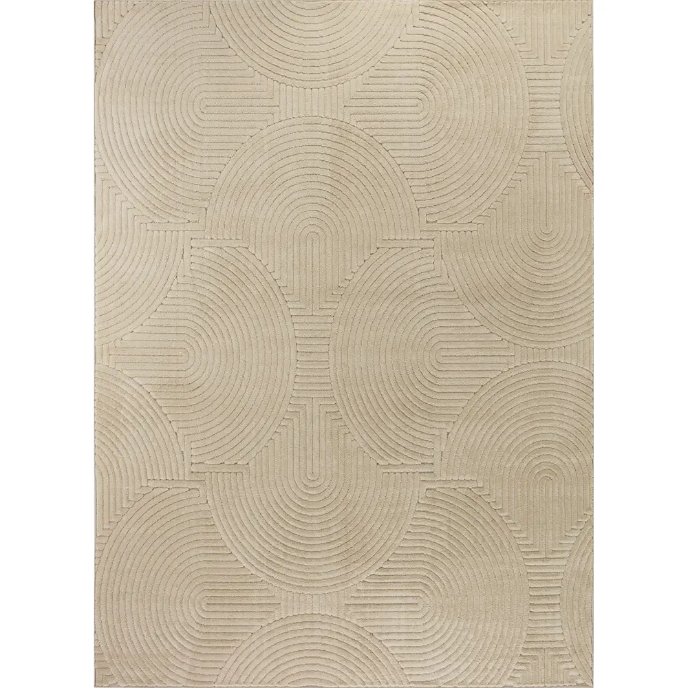 Reyko In- & Outdoor 3D High & Low Pile Textured Beige Rug - Image 7