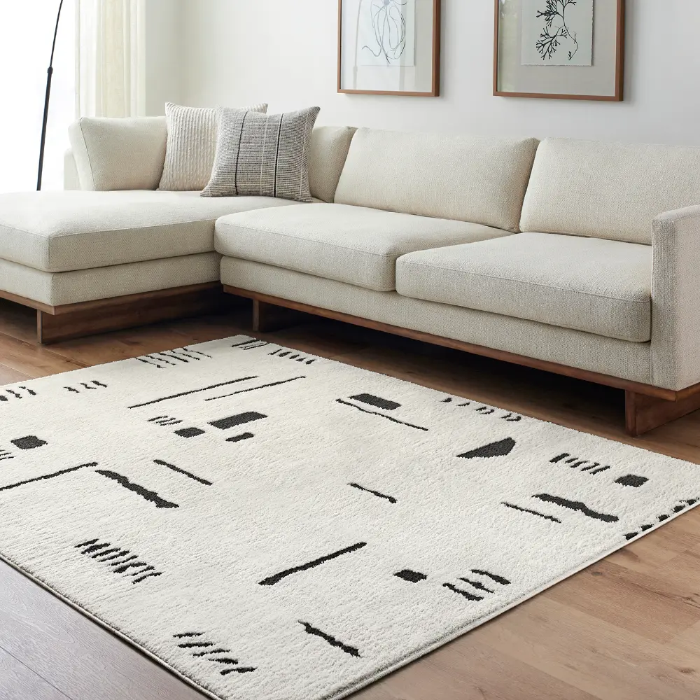 Rita Scandi Modern High Pile Black Rug