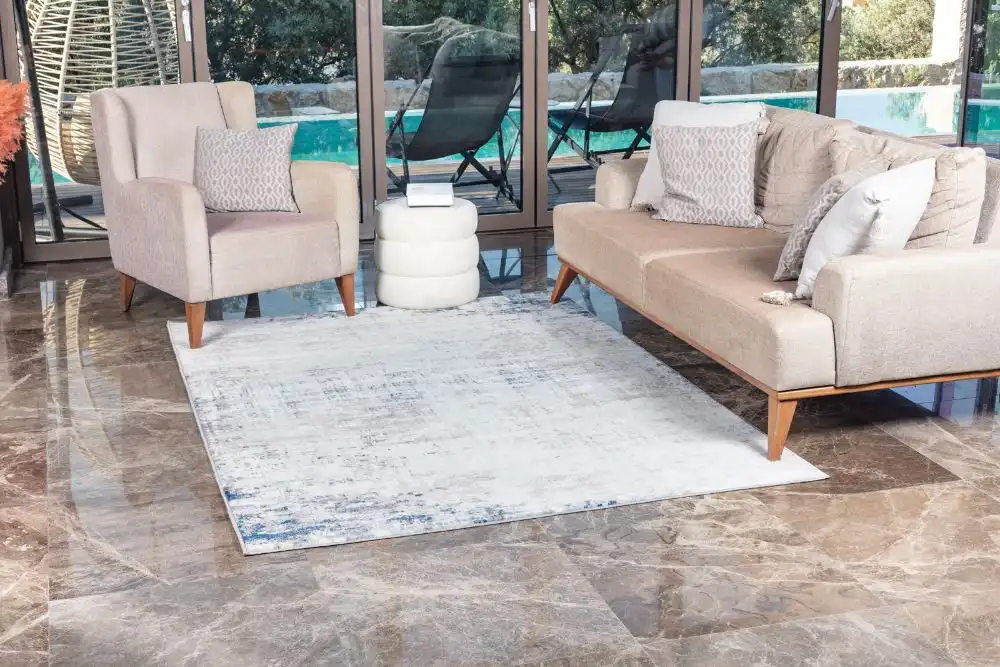 Alix Abstract Modern Marble Blue/Ivory Rug - Image 4