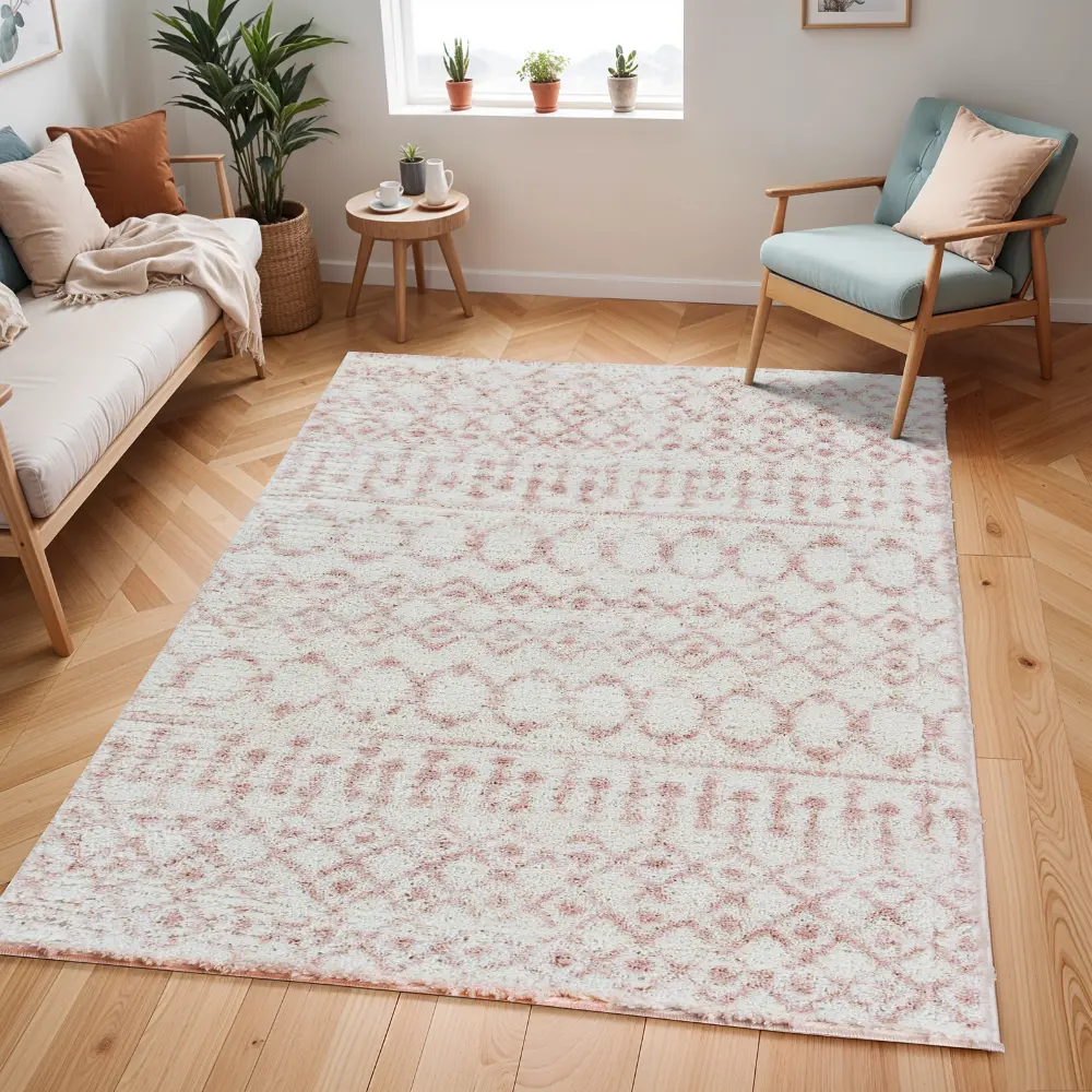 Saanjh Shaggy Global Plush Pile Pale Pink Rug
