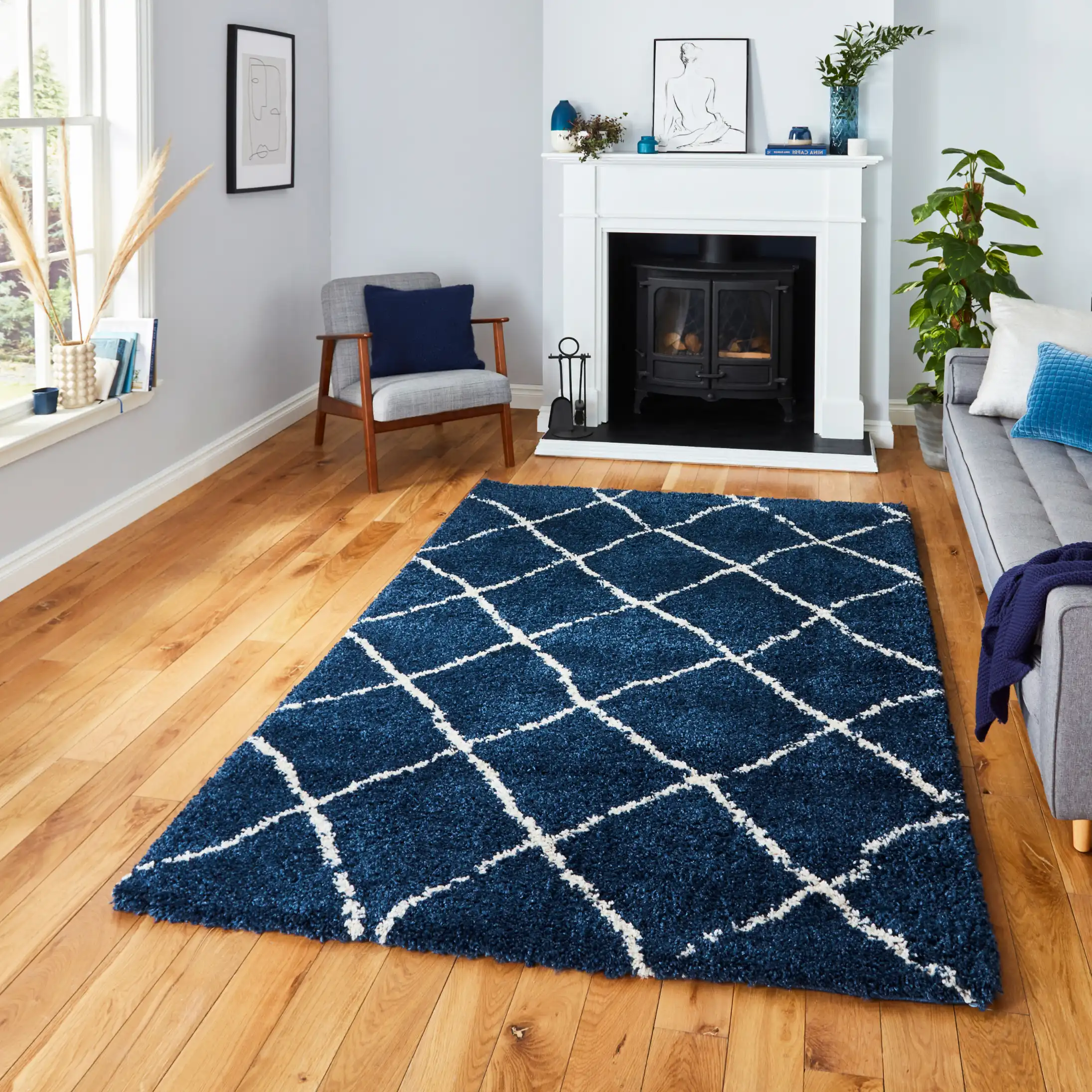Scandi Berber G257 Navy Cream Rug