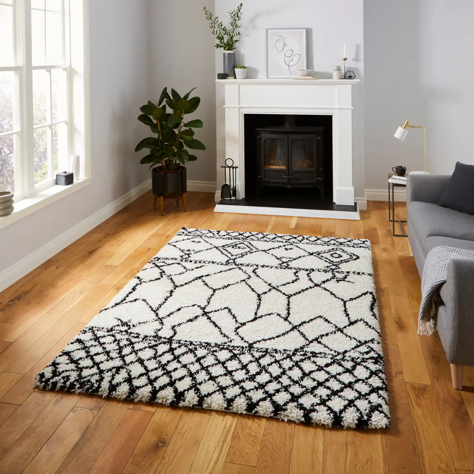 Scandi Berber G276 White Black Rug
