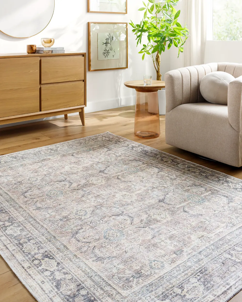 Darling Becki Owens X Livabliss Machine Washable Oriental Boho Light Silver Rug