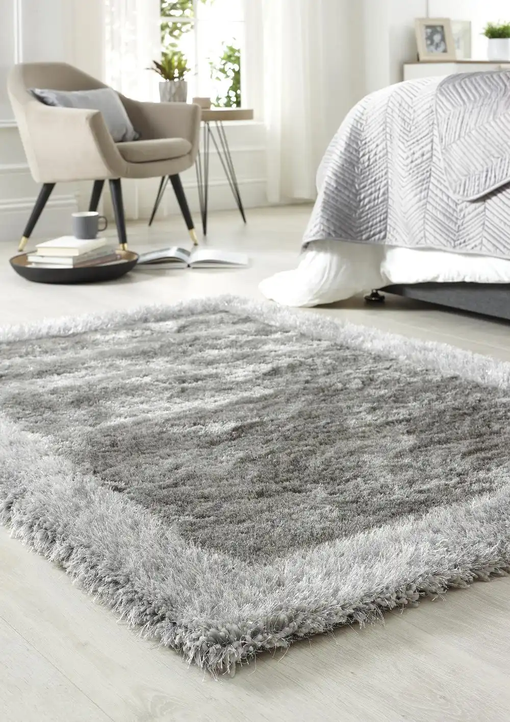 Shimmer Border Silver Rug