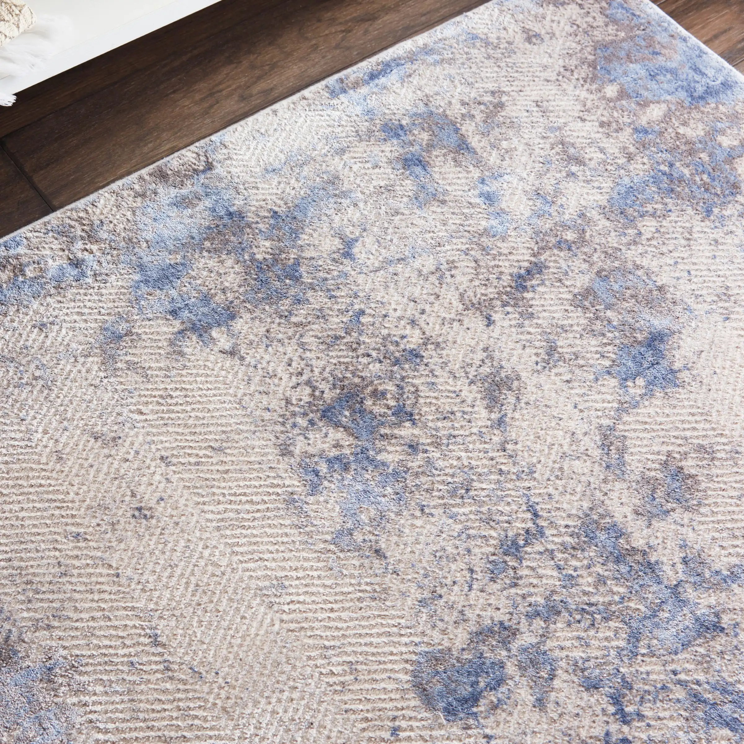 Silky Textures SLY04 Blue Ivory Grey Rug - Image 2
