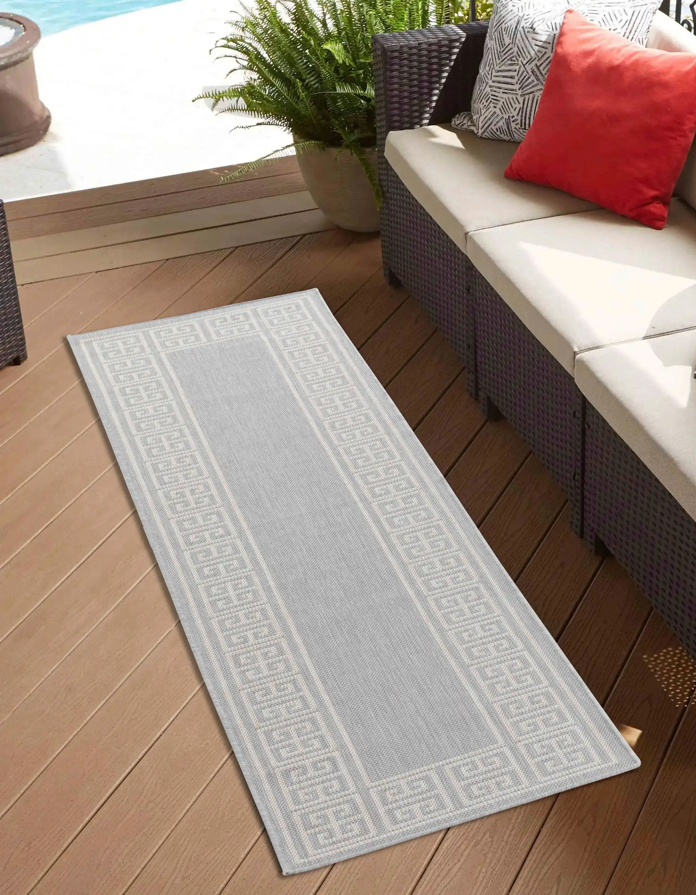Sky Outdoor Greek Key Silver Rug - Image 3