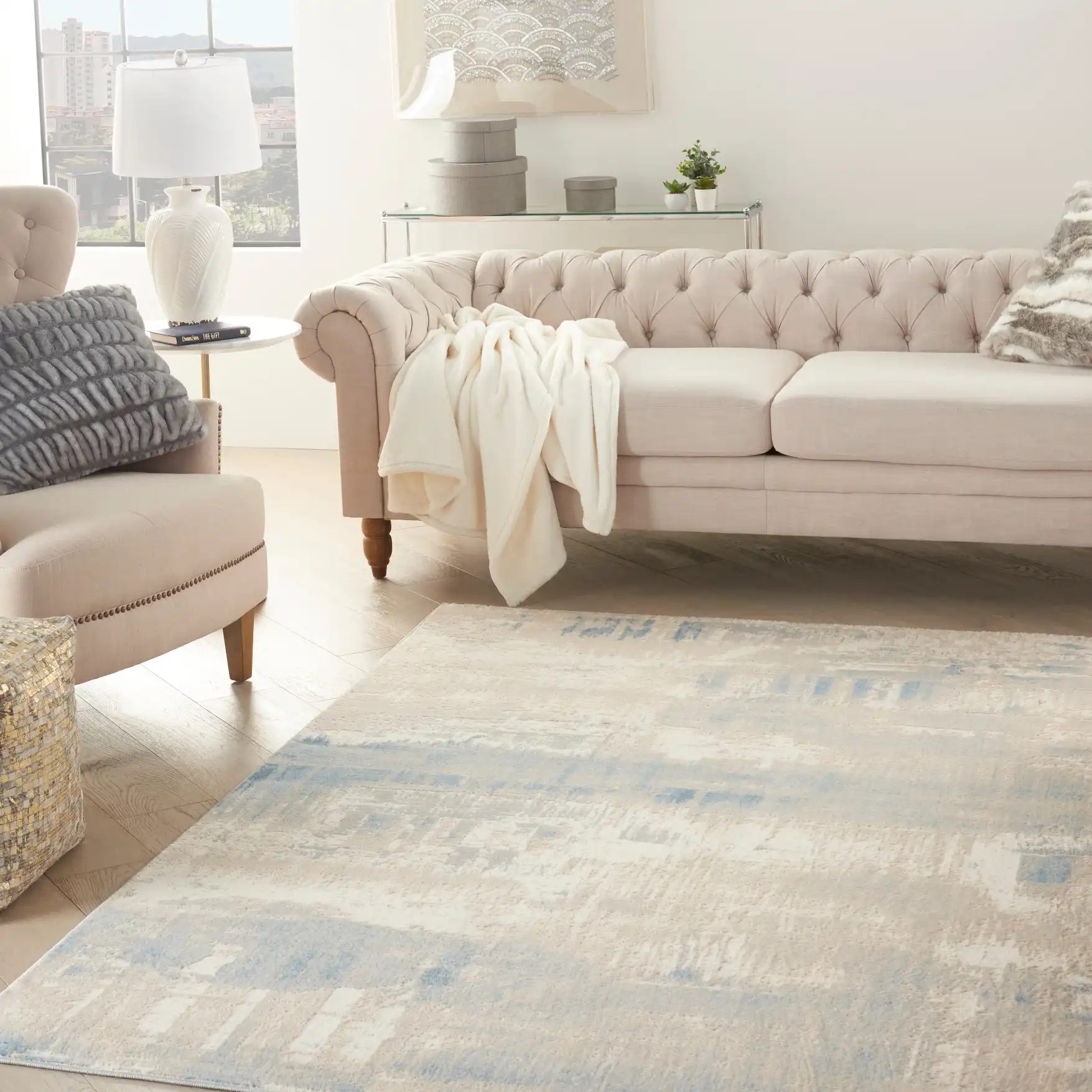 Solace SLA08 Ivory Grey Blue Rug - Image 3