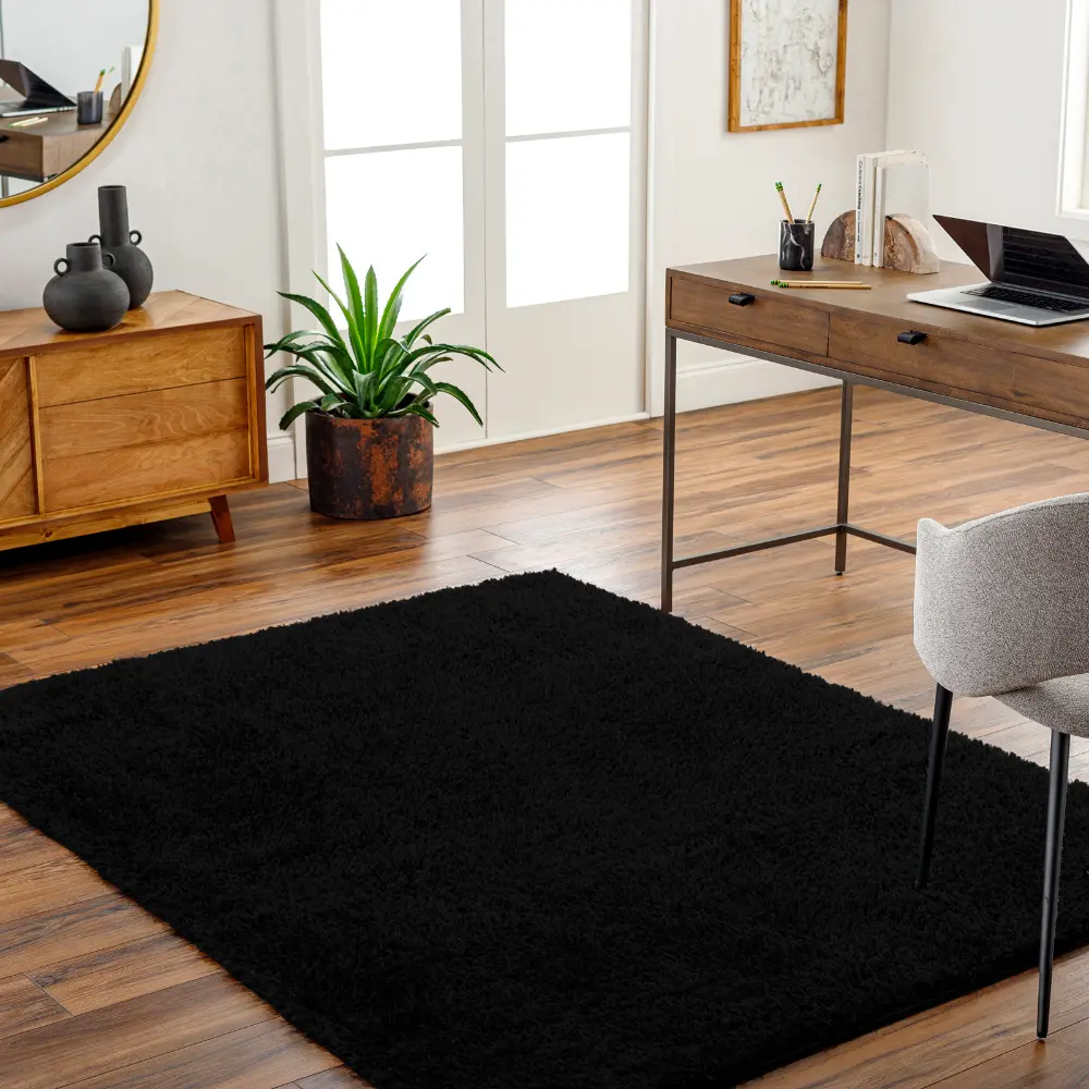Soso Shaggy Solid Color Plush Pile Black Rug - Image 12