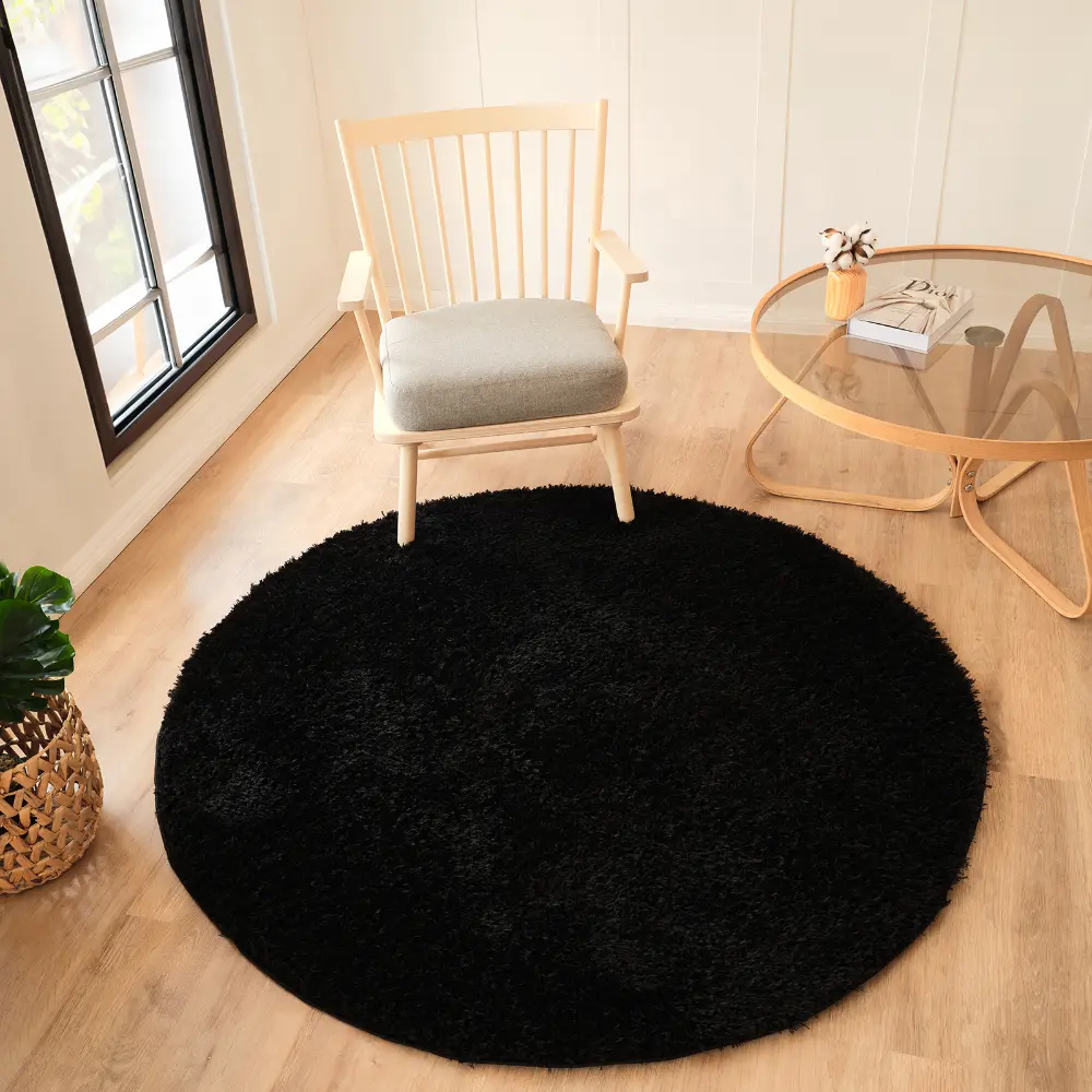 Soso Shaggy Solid Color Plush Pile Black Rug - Image 2