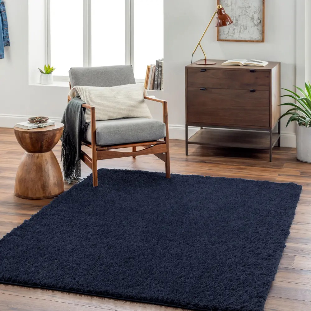 Soso Shaggy Solid Color Plush Pile Dark Blue Rug